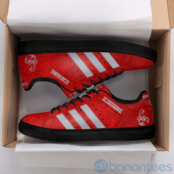Scorpions Band Grey Striped Red Low Top Skate Shoes Product Photo