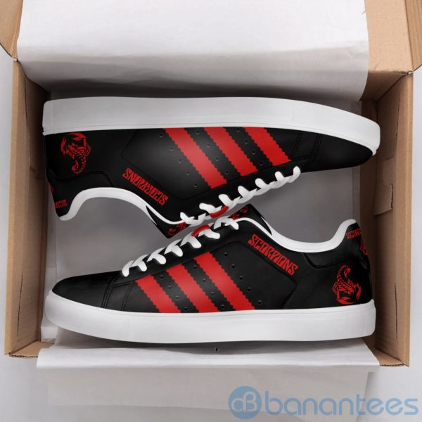 Scorpions Band Red Striped Black Low Top Skate Shoes Product Photo
