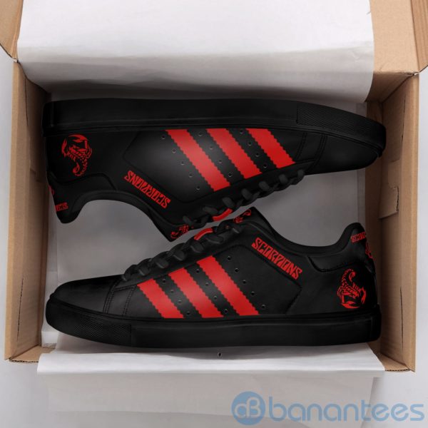 Scorpions Band Red Striped Black Low Top Skate Shoes Product Photo