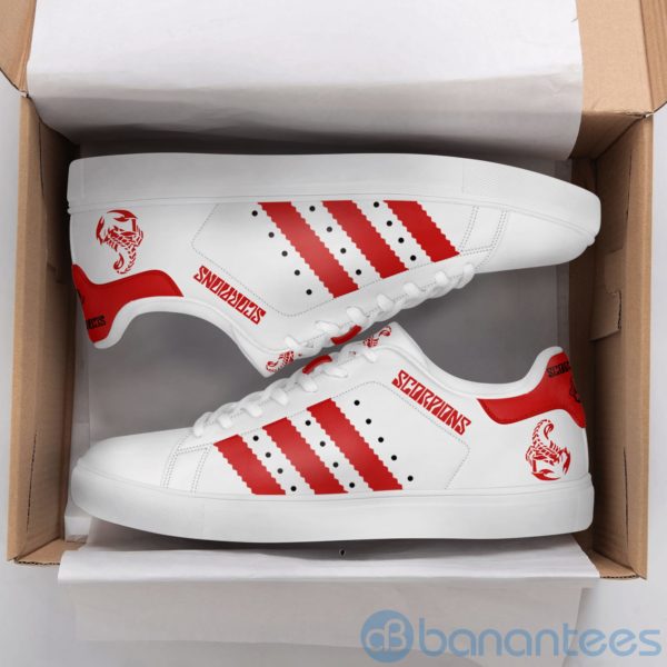 Scorpions Band Red Striped White Low Top Skate Shoes Product Photo