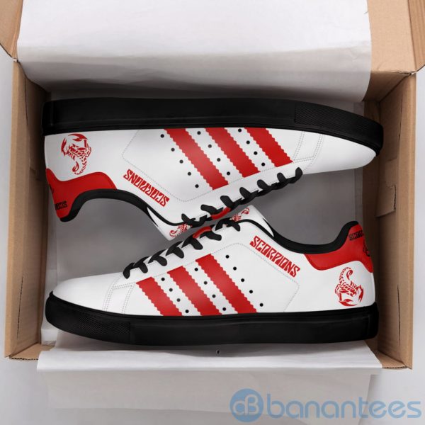 Scorpions Band Red Striped White Low Top Skate Shoes Product Photo