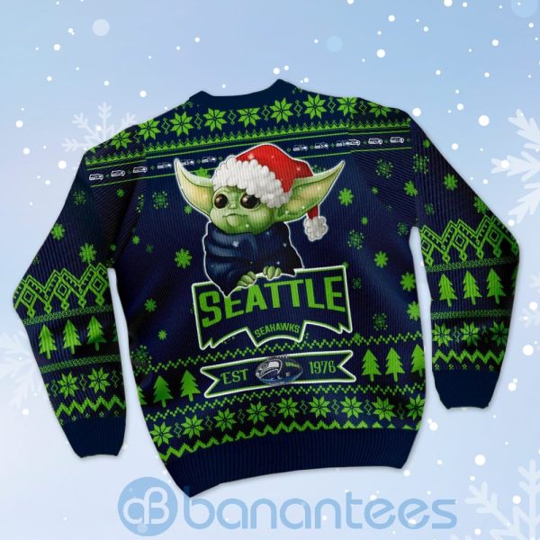 Seattle Seahawks Cute Baby Yoda Grogu Ugly Christmas 3D Sweater Product Photo