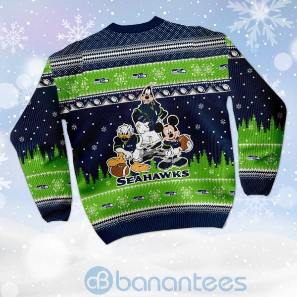 Seattle Seahawks Disney Donald Duck Mickey Mouse Goofy Custom Name Ugly Christmas 3D Sweater Product Photo