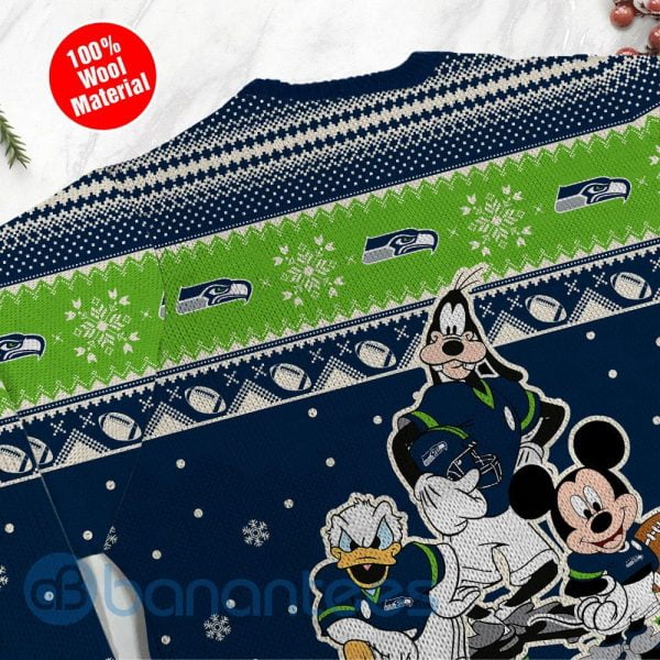 Seattle Seahawks Disney Donald Duck Mickey Mouse Goofy Custom Name Ugly Christmas 3D Sweater Product Photo