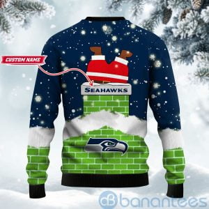 Seattle Seahawks Football Team Logo Symbol Santa Claus Custom Name Christmas 3D Sweater Product Photo