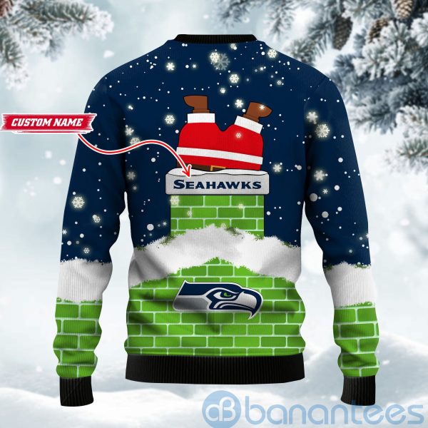 Seattle Seahawks Football Team Logo Symbol Santa Claus Custom Name Christmas 3D Sweater Product Photo