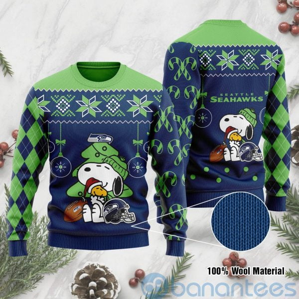 Seattle Seahawks Funny Charlie Brown Peanuts Snoopy Ugly Christmas 3D Sweater Product Photo