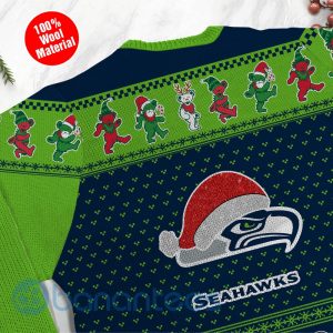 Seattle Seahawks Grateful Dead SKull And Bears Custom Name Ugly Christmas 3D Sweater Product Photo
