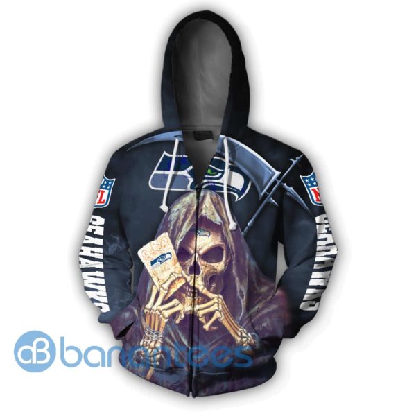 Seattle Seahawks Halloween Death Card All Over Printed 3D Hoodie, Zip Hoodie Product Photo