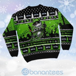 Seattle Seahawks Jack Skellington Halloween Ugly Christmas 3D Sweater Product Photo