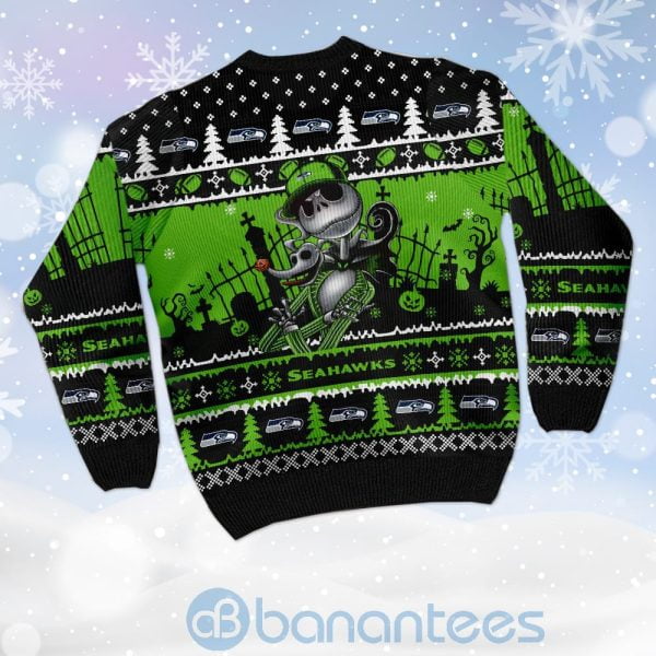 Seattle Seahawks Jack Skellington Halloween Ugly Christmas 3D Sweater Product Photo