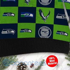Seattle Seahawks Logo Checkered Flannel Design Ugly Christmas 3D Sweater Product Photo