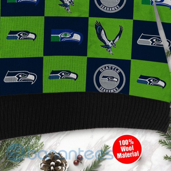 Seattle Seahawks Logo Checkered Flannel Design Ugly Christmas 3D Sweater Product Photo