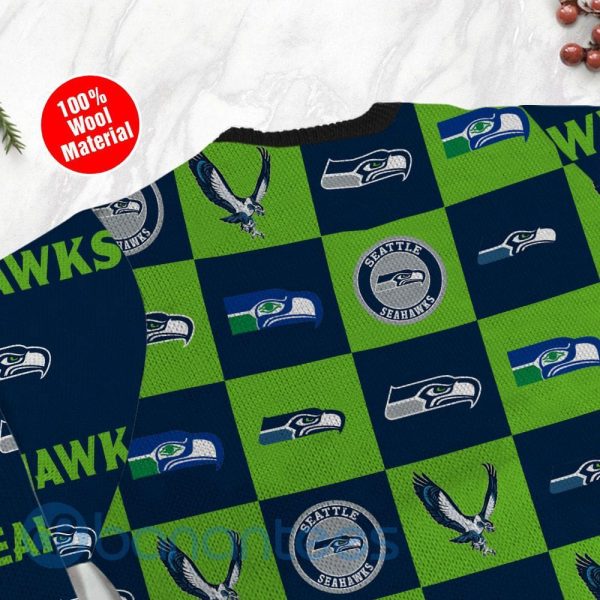 Seattle Seahawks Logo Checkered Flannel Design Ugly Christmas 3D Sweater Product Photo