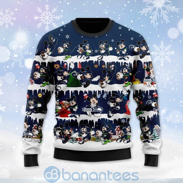 Seattle Seahawks Mickey American Football Ugly Christmas 3D Sweater Product Photo