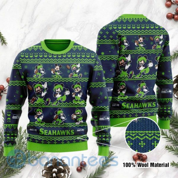 Seattle Seahawks Mickey Mouse Ugly Christmas 3D Sweater Product Photo