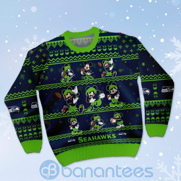 Seattle Seahawks Mickey Mouse Ugly Christmas 3D Sweater Product Photo