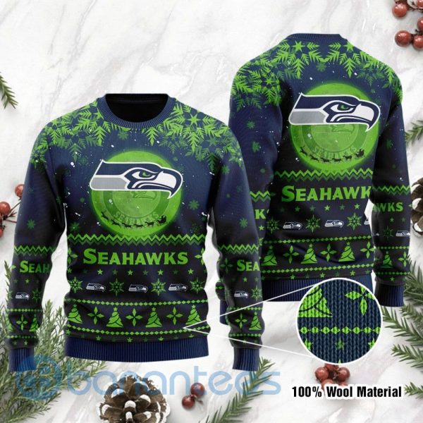 Seattle Seahawks Santa Claus In The Moon Ugly Christmas 3D Sweater Product Photo