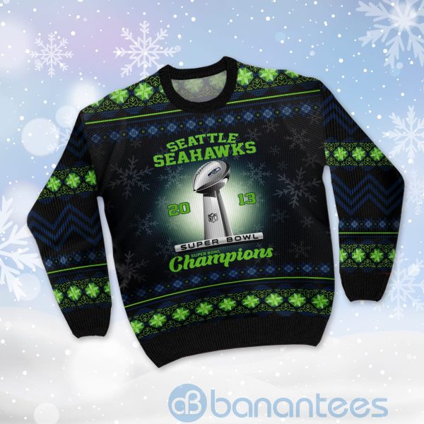 Seattle Seahawks Super Bowl Champions Cup Ugly Christmas 3D Sweater Product Photo