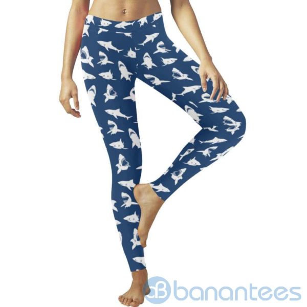 Shark Pattern Navy Leggings for Women Product Photo