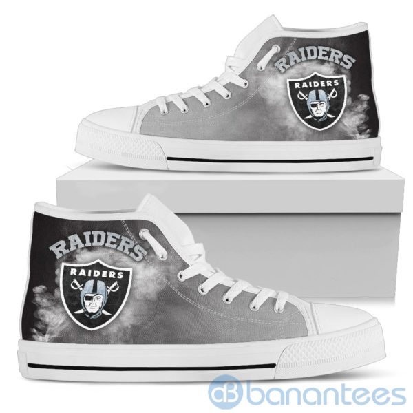 Simple Style White Smoke Oakland Raiders High Top Shoes Product Photo