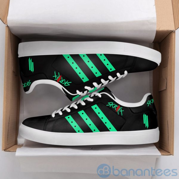 Skrillex Green Striped Black Low Top Skate Shoes Product Photo
