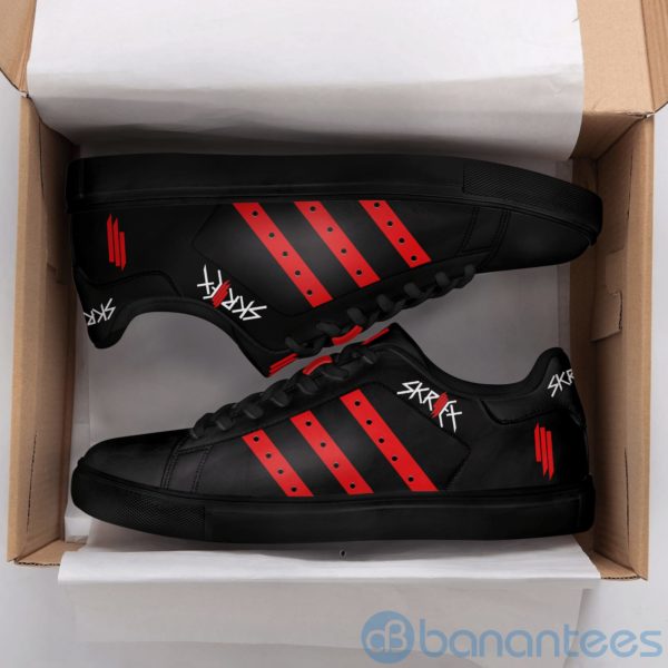 Skrillex Red Striped Black Low Top Skate Shoes Product Photo