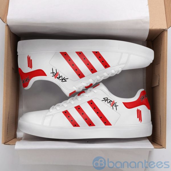 Skrillex Red Striped White Low Top Skate Shoes Product Photo