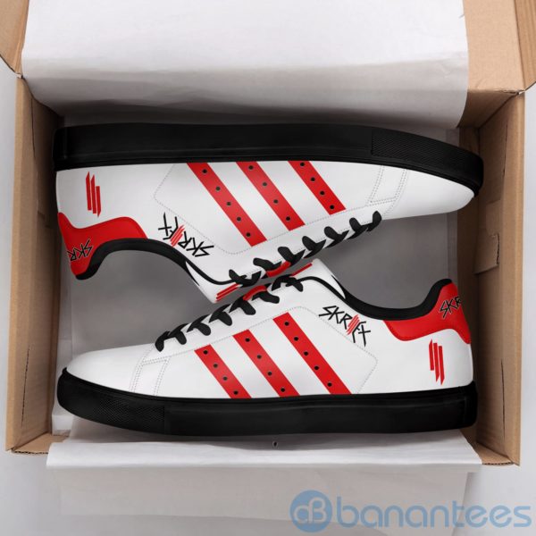 Skrillex Red Striped White Low Top Skate Shoes Product Photo
