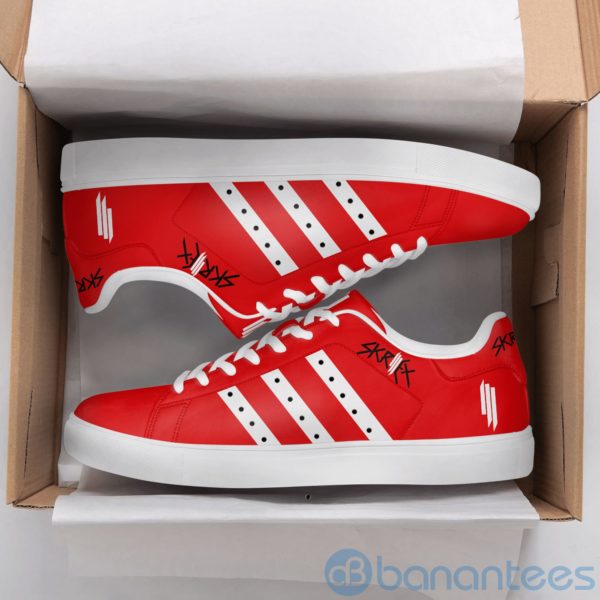 Skrillex White Striped Red Low Top Skate Shoes Product Photo