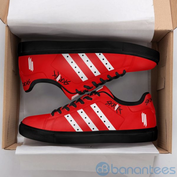 Skrillex White Striped Red Low Top Skate Shoes Product Photo
