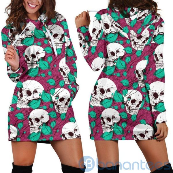 Skull And Flowers Hoodie Dress For Women Product Photo