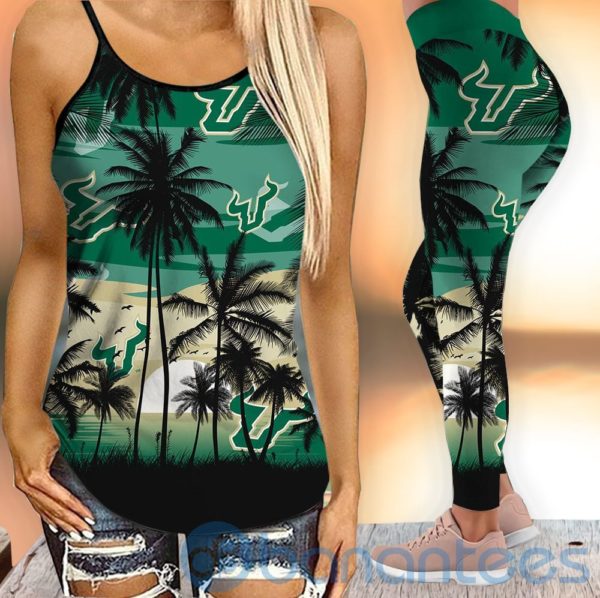 South Florida Bulls Sunset Leggings And Criss Cross Tank Top For Women Product Photo