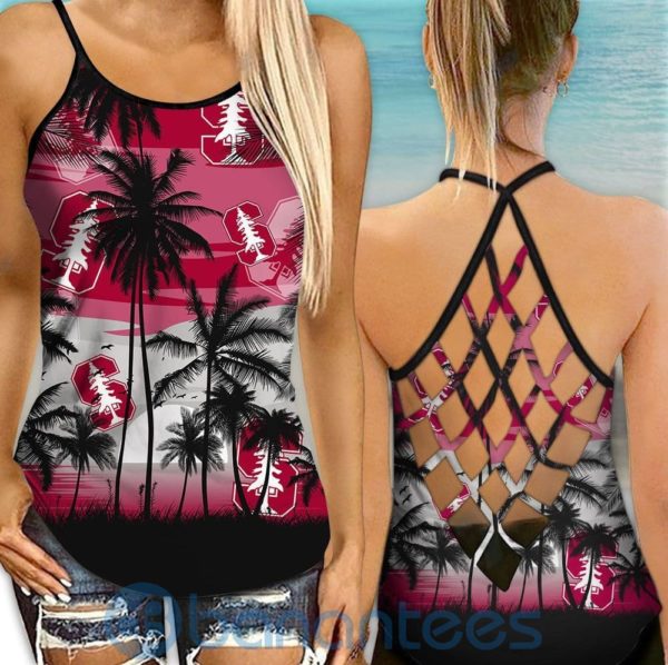 Stanford Cardinal Sunset Leggings And Criss Cross Tank Top For Women Product Photo