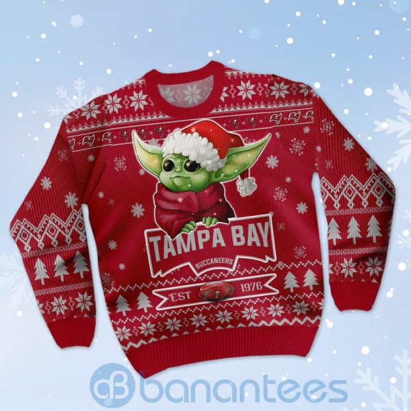 Tampa Bay Buccaneers Cute Baby Yoda Grogu Ugly Christmas 3D Sweater Product Photo