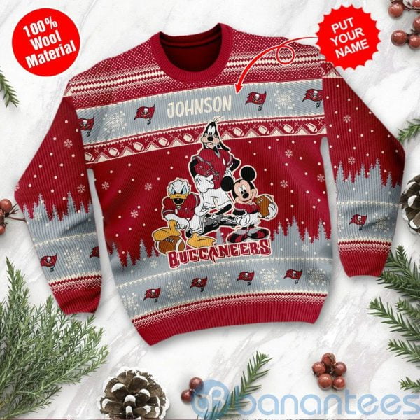 Tampa Bay Buccaneers Disney Donald Duck Mickey Mouse Goofy Custom Name Ugly Christmas 3D Sweater Product Photo