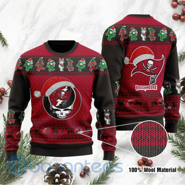 Tampa Bay Buccaneers Grateful Dead SKull And Bears Custom Name Ugly Christmas 3D Sweater Product Photo