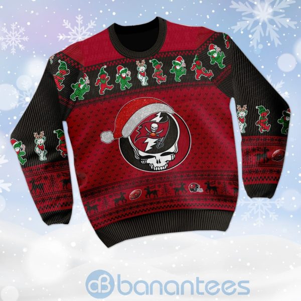 Tampa Bay Buccaneers Grateful Dead SKull And Bears Custom Name Ugly Christmas 3D Sweater Product Photo