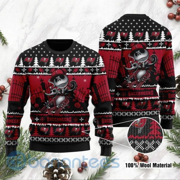 Tampa Bay Buccaneers Jack Skellington Halloween Ugly Christmas 3D Sweater Product Photo