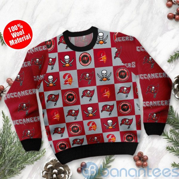 Tampa Bay Buccaneers Logo Checkered Flannel Design Ugly Christmas 3D Sweater Product Photo