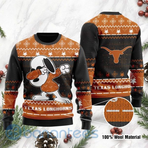 Texas Longhorns Snoopy Dabbing Ugly Christmas 3D Sweater Product Photo