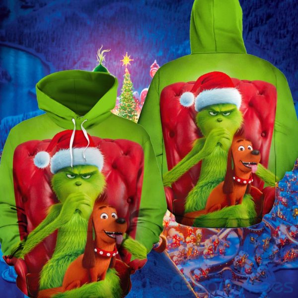 The Grinch And Cute Dog Christmas All Over Printed 3D Hoodie Product Photo