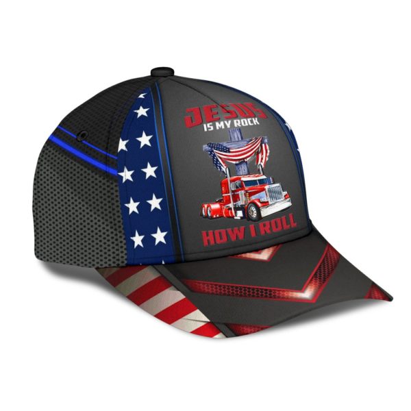 Trucker Jesus Is My Rock And That's How I Roll All Over Printed 3D Cap Product Photo