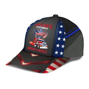 Trucker Jesus Is My Rock And That's How I Roll All Over Printed 3D Cap Product Photo