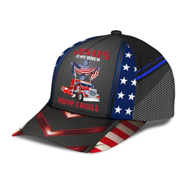 Trucker Jesus Is My Rock And That's How I Roll All Over Printed 3D Cap Product Photo