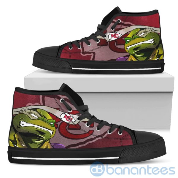 Ugly Tutle And Logo Of Kansas City Chiefs Ninja High Top Shoes Product Photo