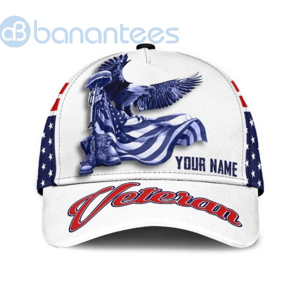 Us Army Veteran American Flag Eagle Personalized Name White All Over Printed 3D Cap Product Photo