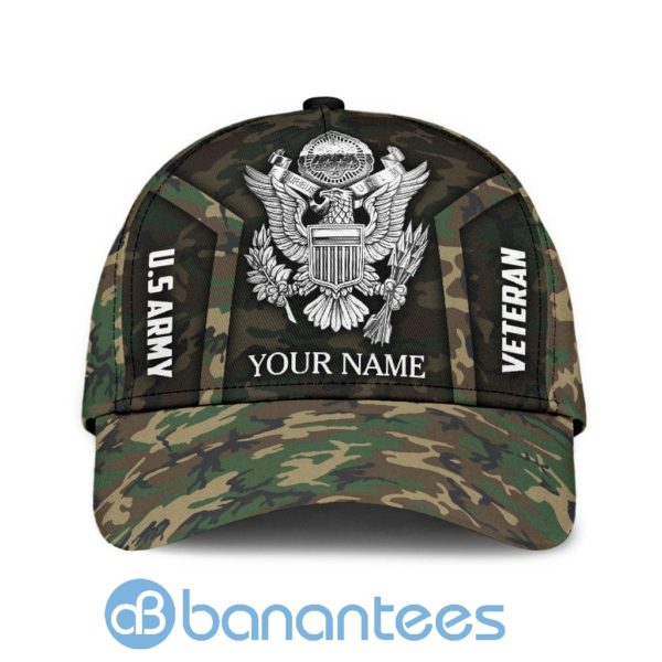 Us Army Veteran Personalized Camo Background Name All Over Printed 3D Cap Product Photo