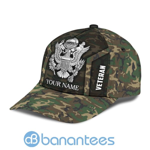 Us Army Veteran Personalized Camo Background Name All Over Printed 3D Cap Product Photo