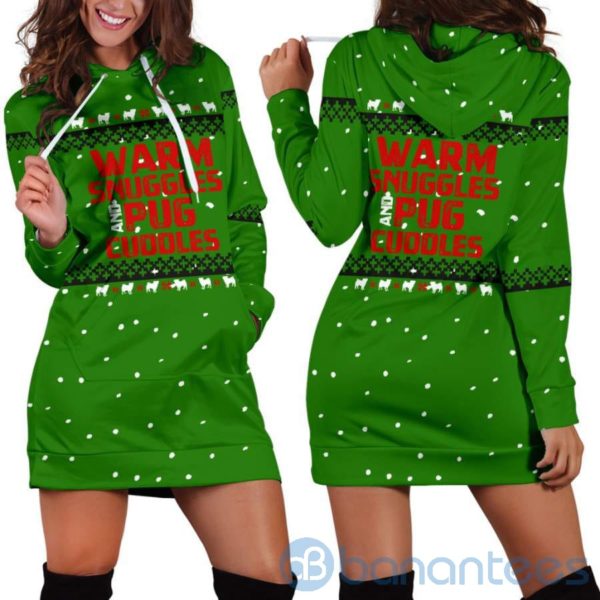 Warm Snuggles Pug Cuddles Hoodie Dress For Women Product Photo